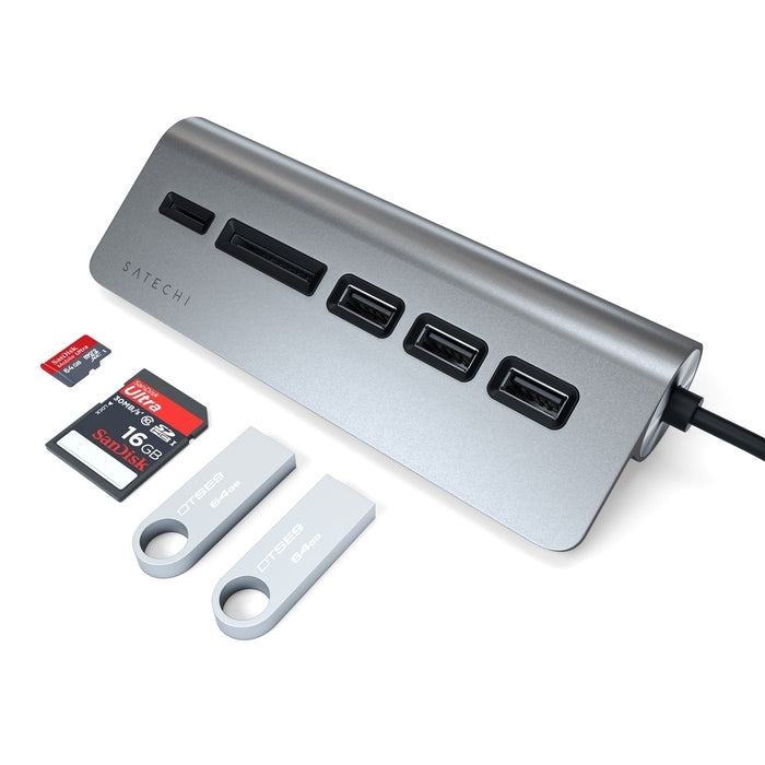 Satechi USB-C Aluminium USB Hub & Card Reader - Space Grey