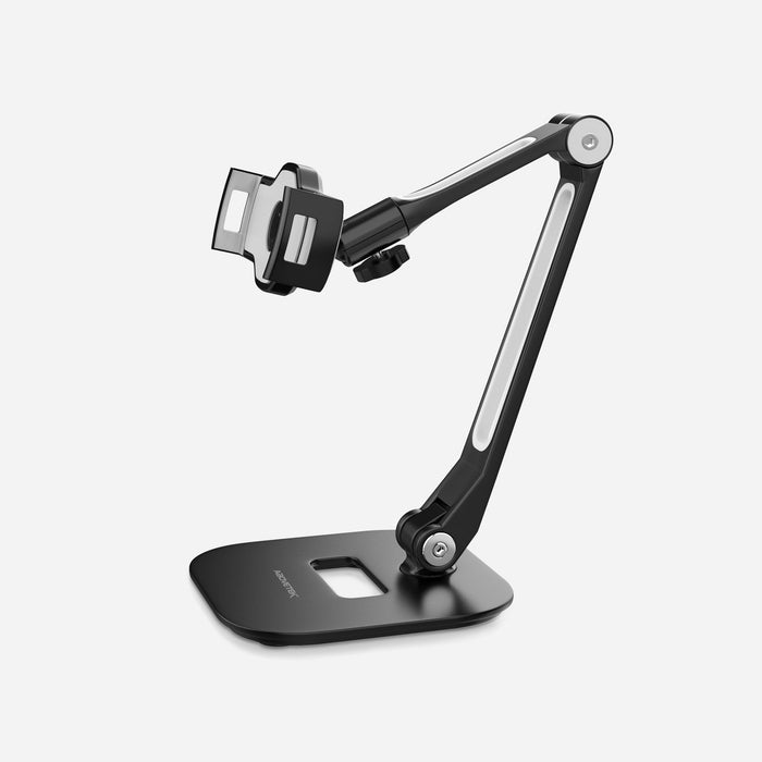 AboveTEK Long Arm Aluminum Tablet Stand with 360° Swivel iPhone Clamp Mount Holder - Black