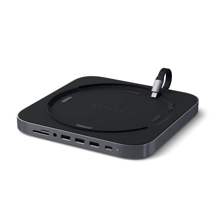 Satechi Type-C Aluminum Stand Hub USB-C Data Port, Micro-SD Card Readers, USB 3.0 Headphone Jack Port - Compatible with Mac Mini 2018 & Later