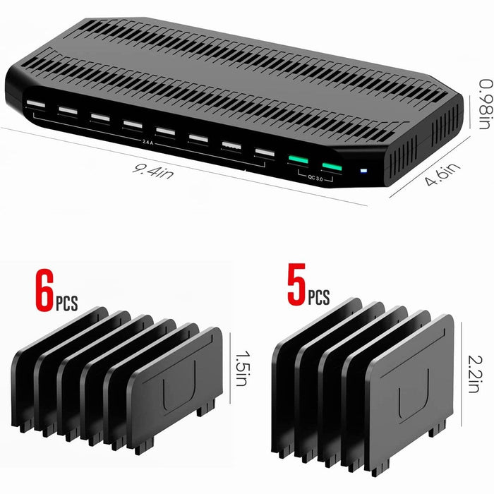 Unitek 10 Port USB 96W Charging Station for Multiple Devices, Charger Organizer Stand Dock with Dividers, Quick Charge 3.0 Compatible for Smartphone, Tablet, iPad and Other Electronics - Macfixit Australia