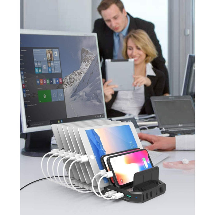 Unitek 10 Port USB 96W Charging Station for Multiple Devices, Charger Organizer Stand Dock with Dividers, Quick Charge 3.0 Compatible for Smartphone, Tablet, iPad and Other Electronics - Macfixit Australia