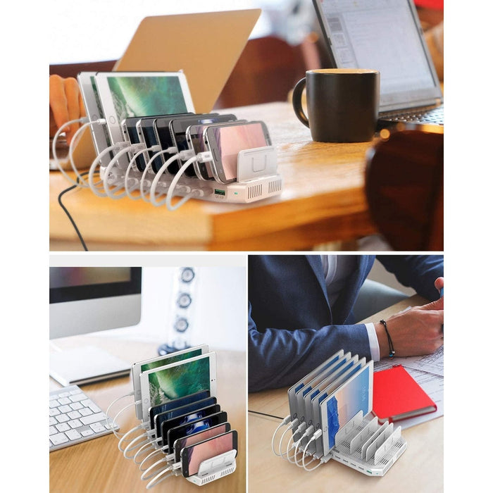 Unitek USB Charging Station for Multiple Devices, 10 - Port with QC 3.0, 60W - White - Macfixit Australia